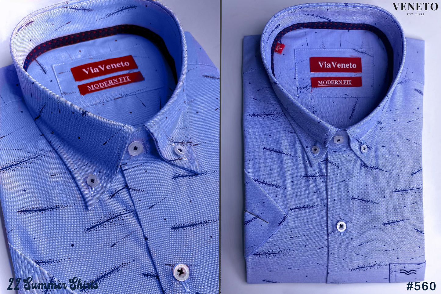 Summer Dark Blue Printed Short Sleeve shirt 102