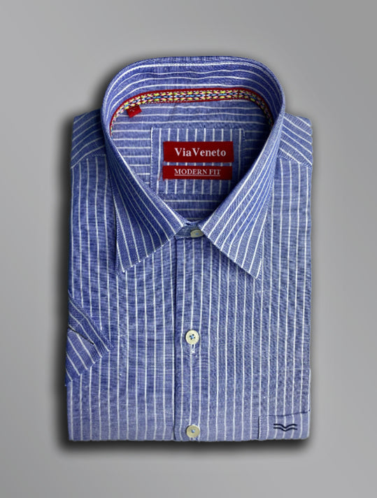 Summer Striped Dark Blue Short Sleeve shirt 139