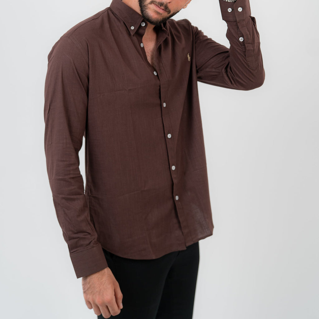 قميص بني بأكمام طويلة - بولو أمريكي