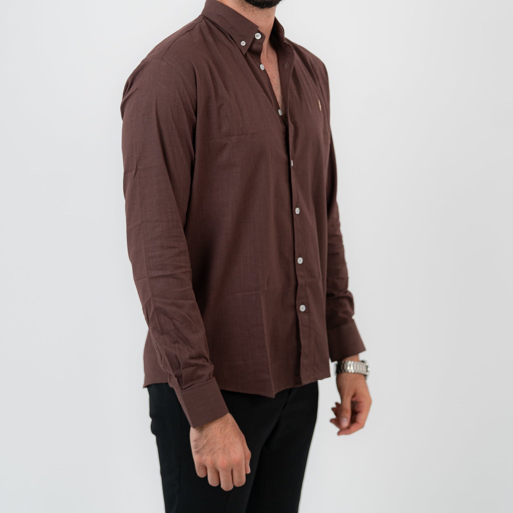 قميص بني بأكمام طويلة - بولو أمريكي