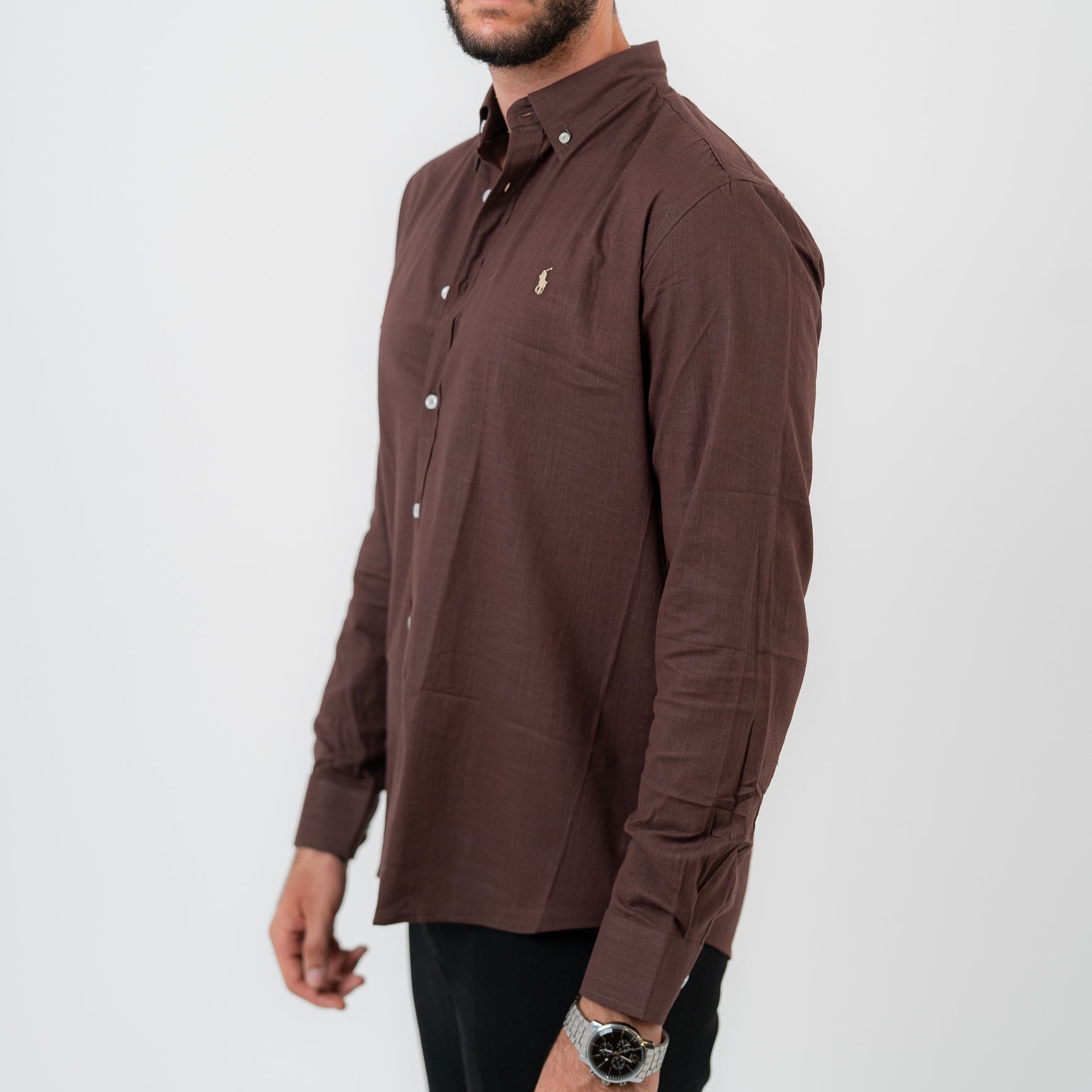 قميص بني بأكمام طويلة - بولو أمريكي