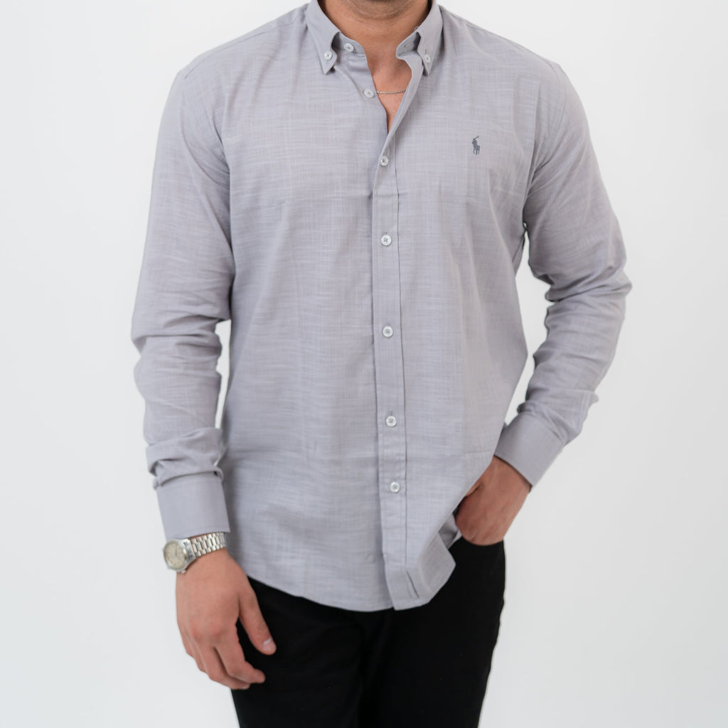 قميص رمادي بأكمام طويلة - بولو أمريكي