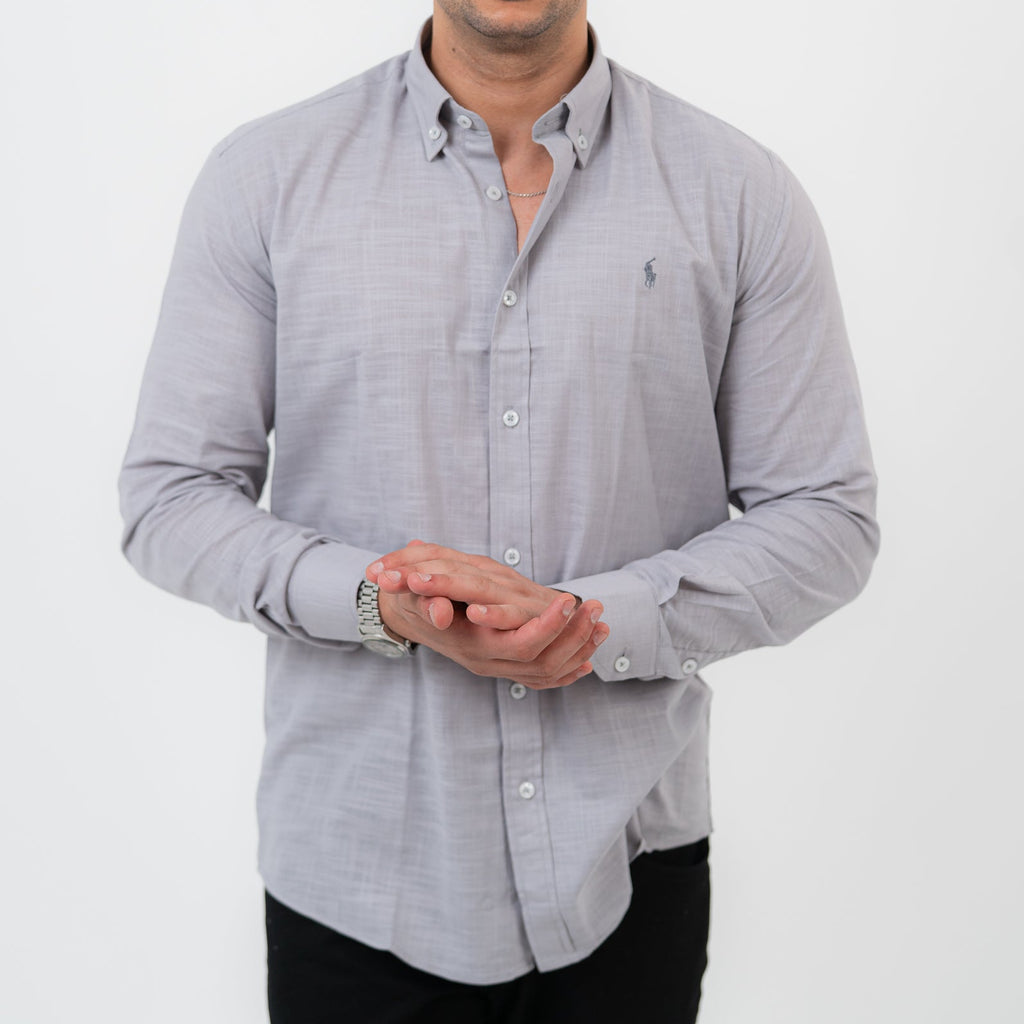 قميص رمادي بأكمام طويلة - بولو أمريكي