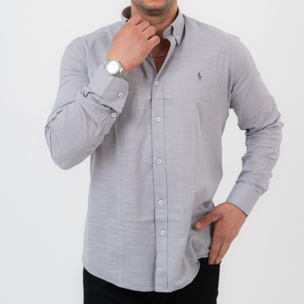 قميص رمادي بأكمام طويلة - بولو أمريكي