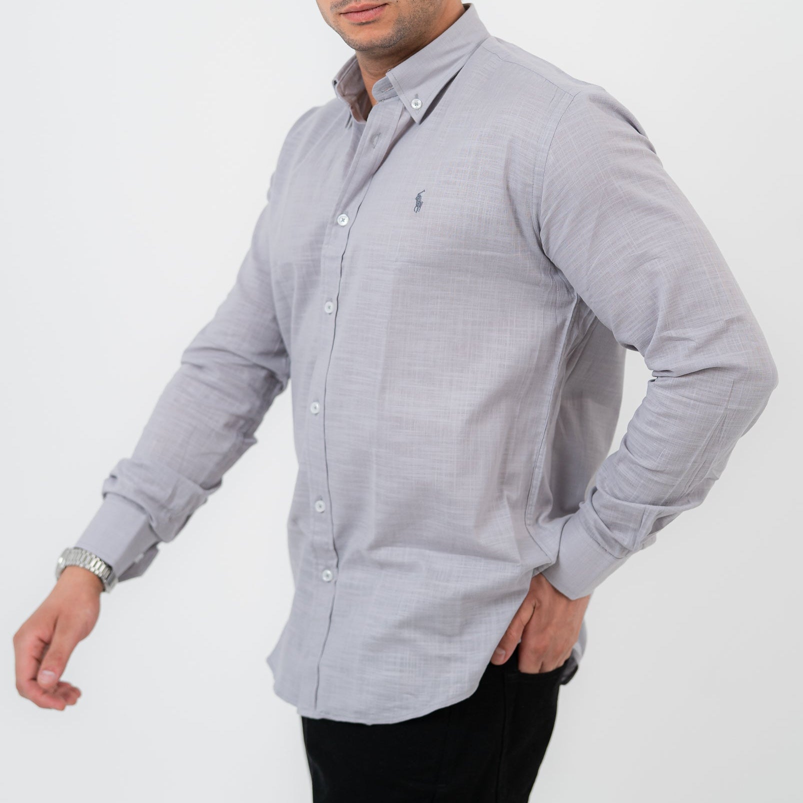 قميص رمادي بأكمام طويلة - بولو أمريكي