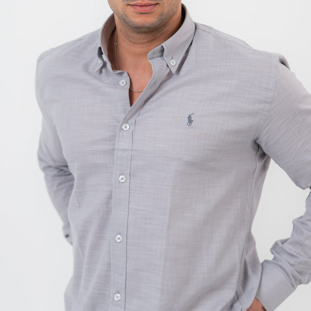 قميص رمادي بأكمام طويلة - بولو أمريكي