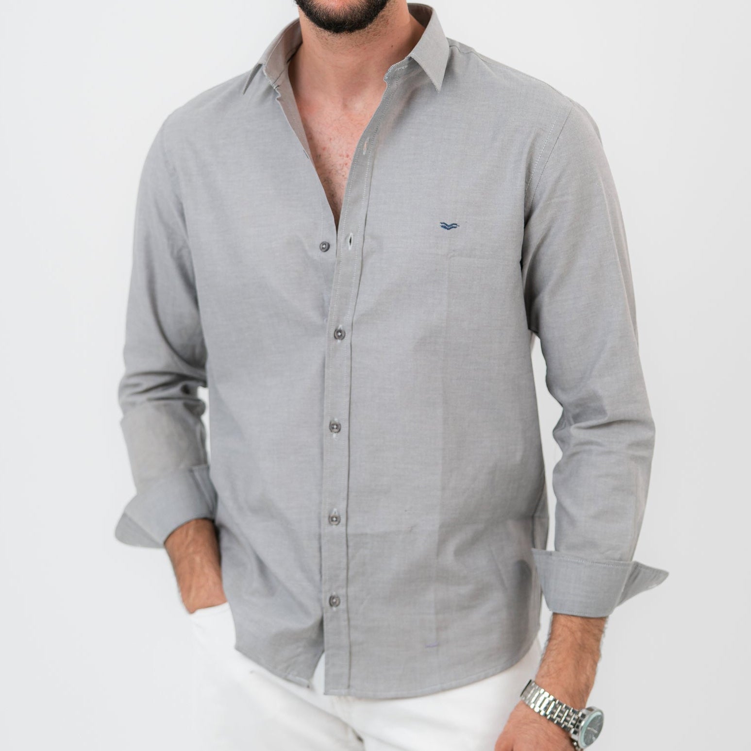 Gray Long Sleeve shirt Oxford