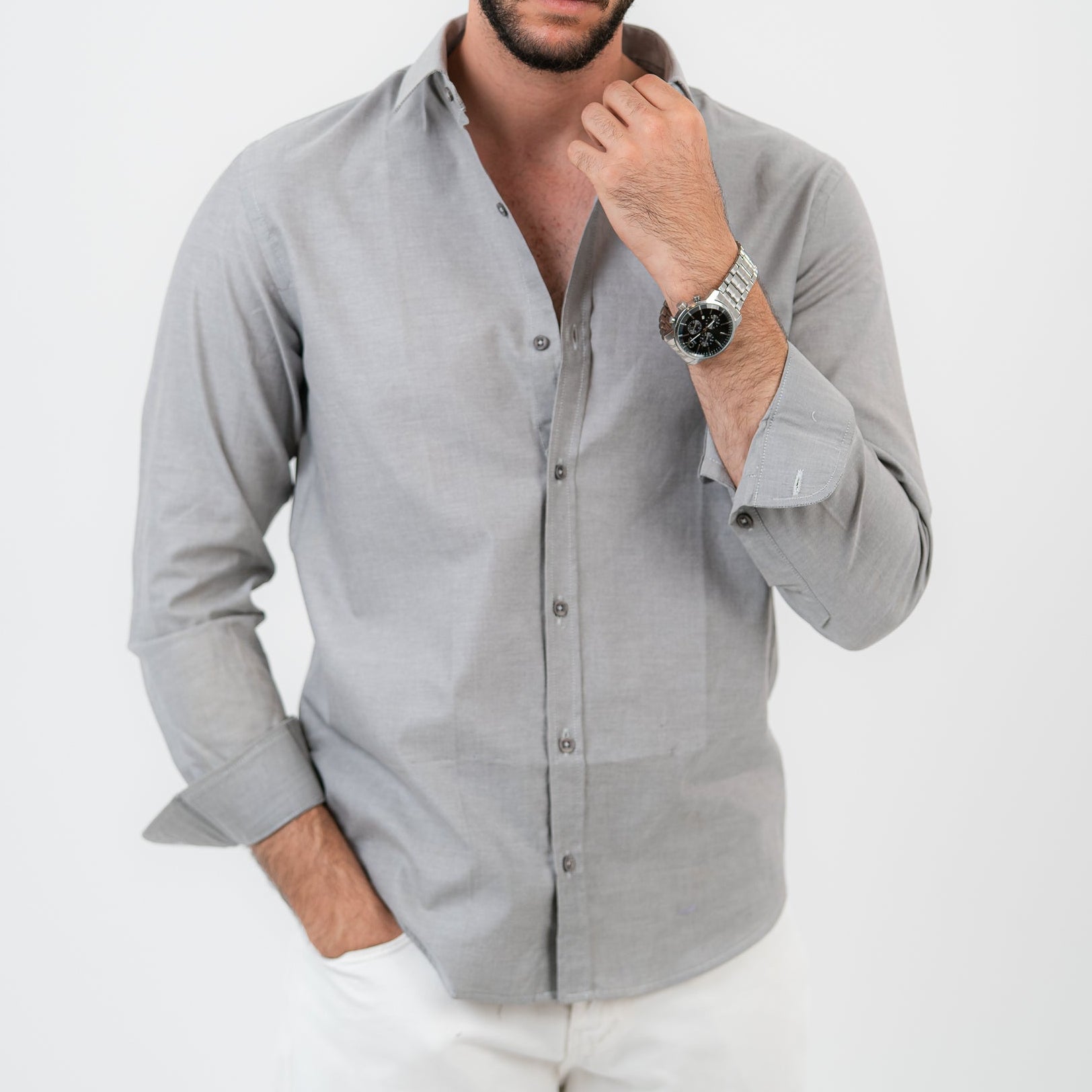 Gray Long Sleeve shirt Oxford