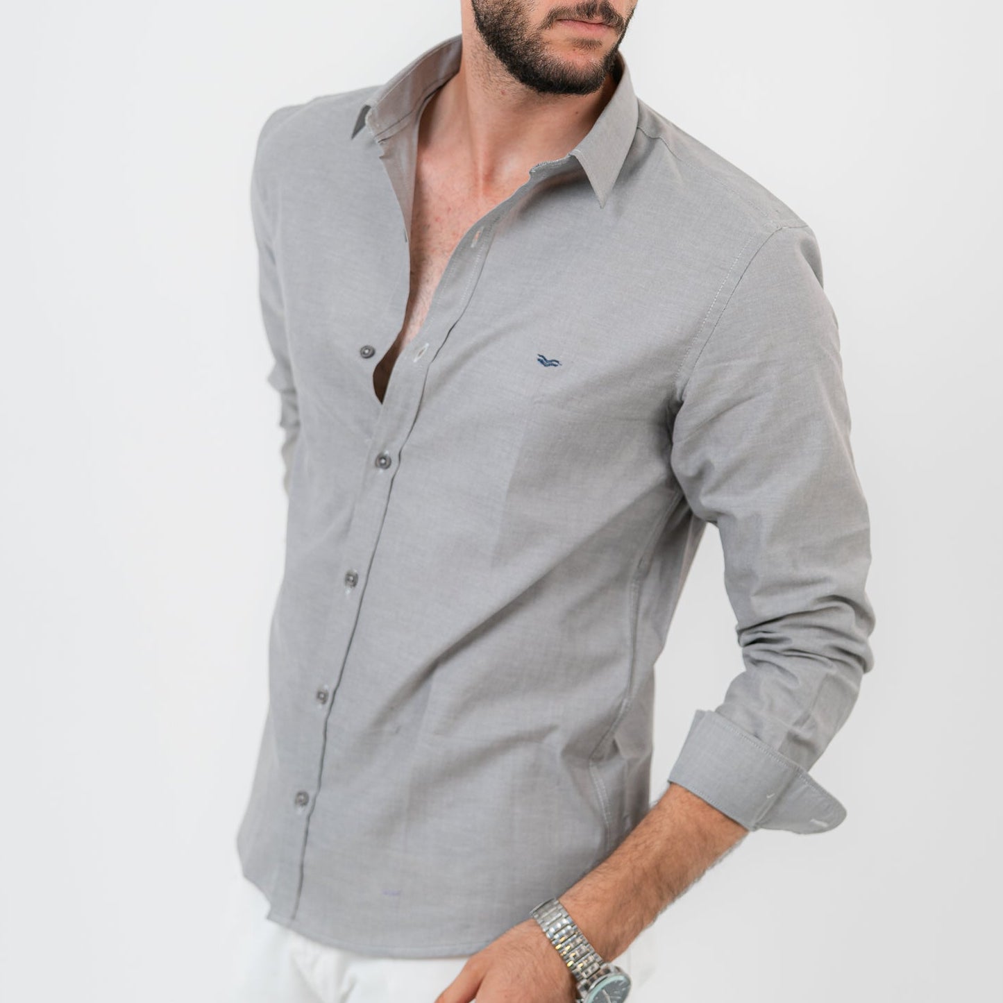 Gray Long Sleeve shirt Oxford