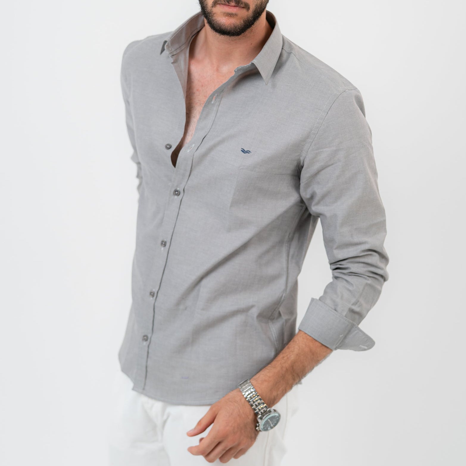 Gray Long Sleeve shirt Oxford