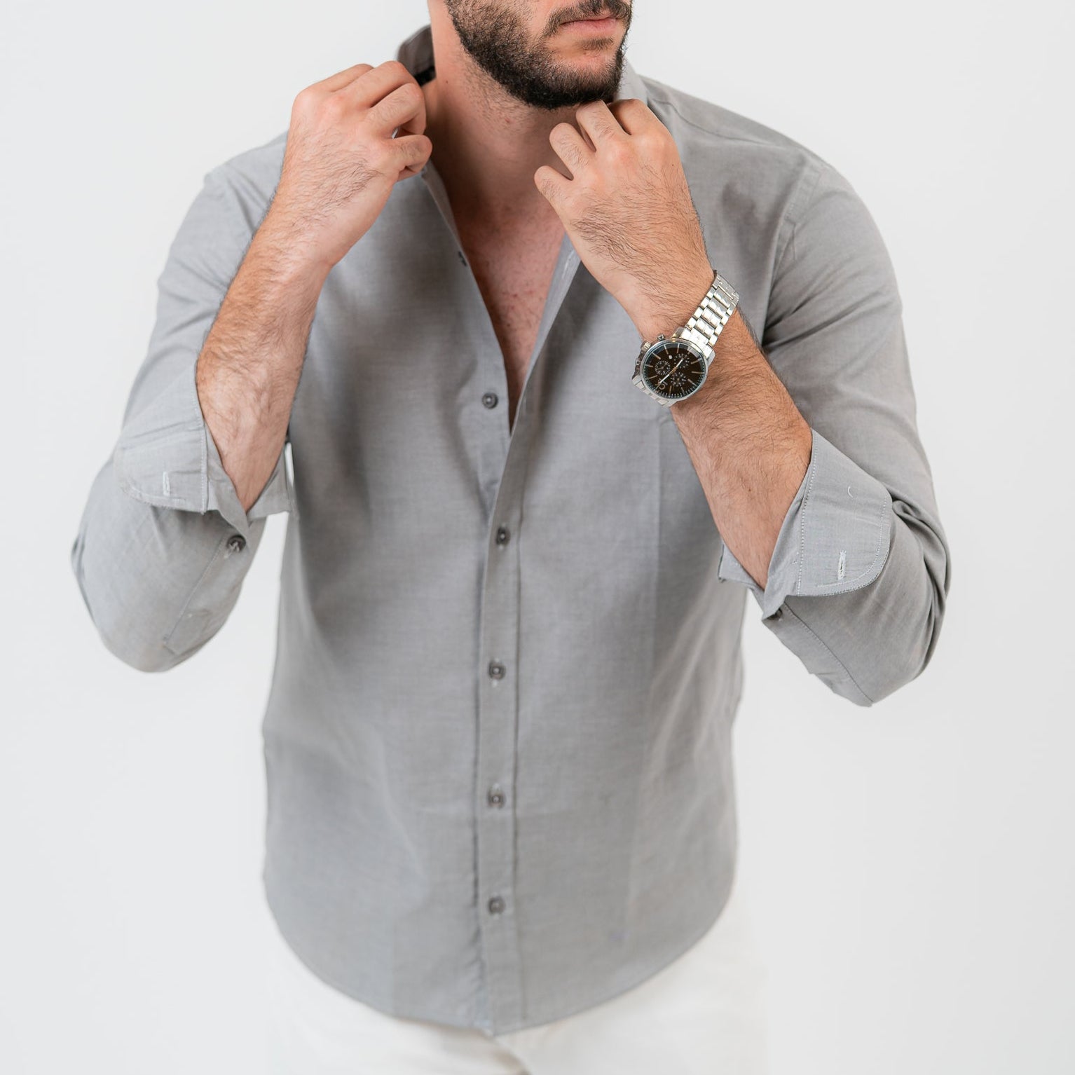 Gray Long Sleeve shirt Oxford