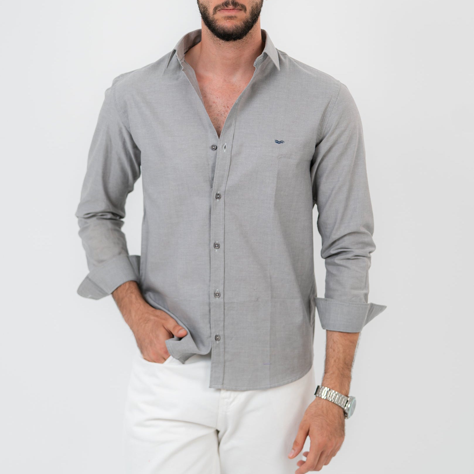 Gray Long Sleeve shirt Oxford