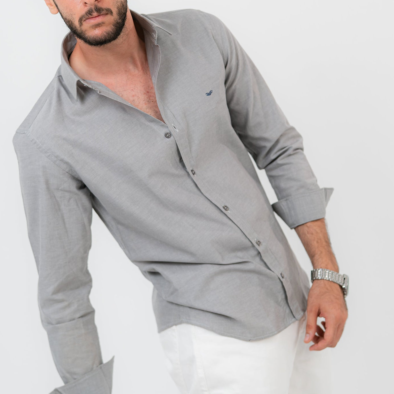 Gray Long Sleeve shirt Oxford