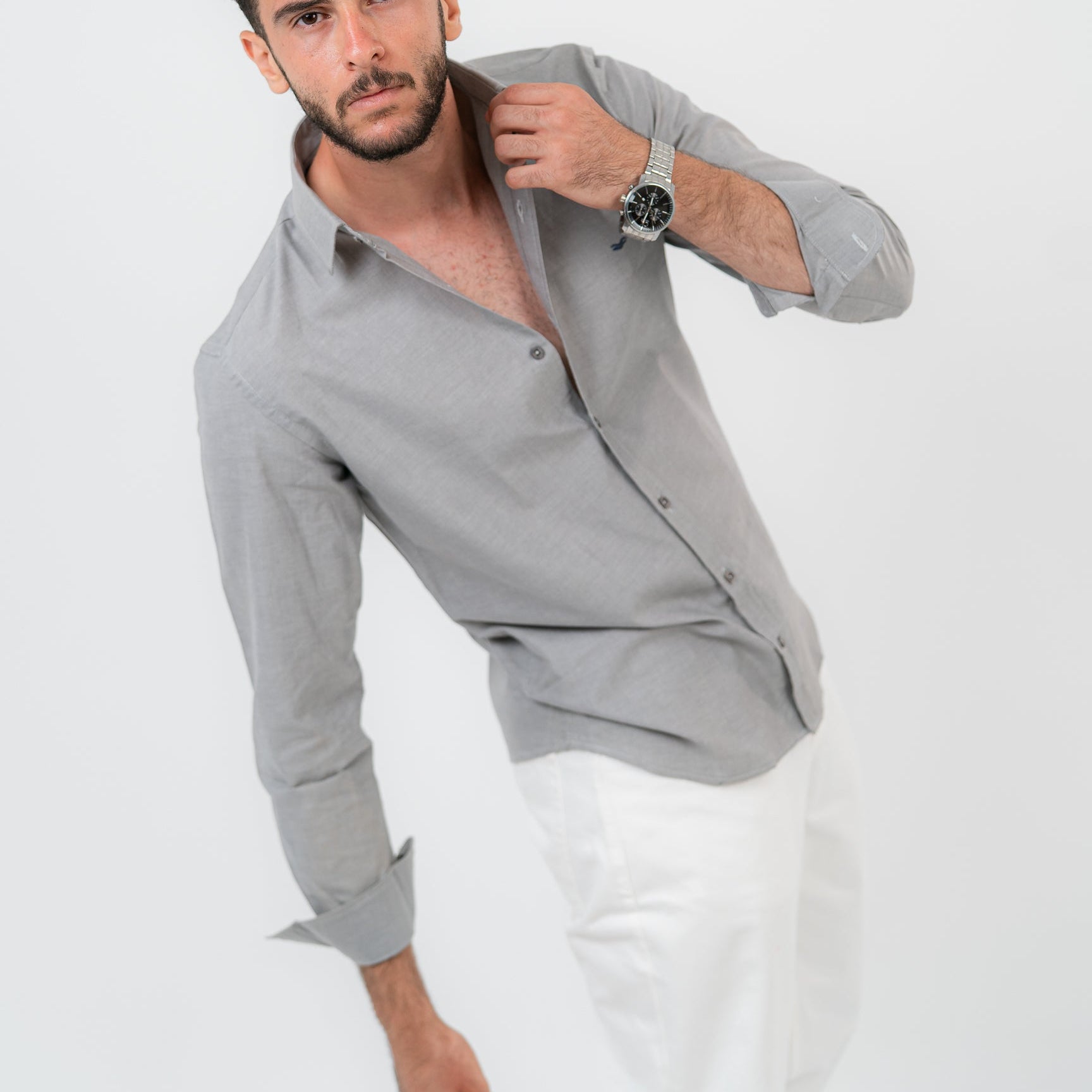 Gray Long Sleeve shirt Oxford