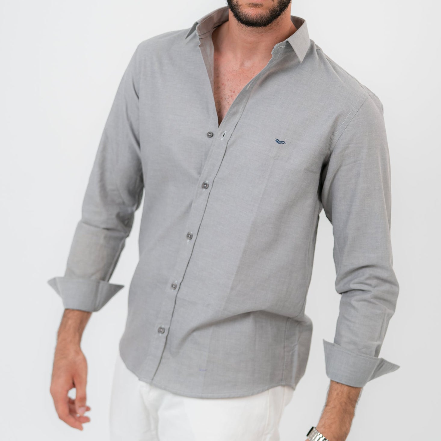 Gray Long Sleeve shirt Oxford