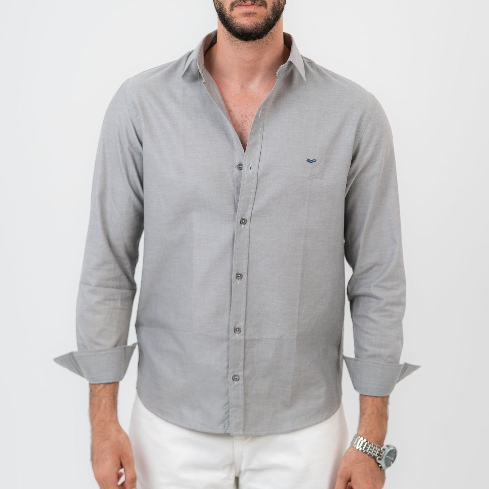 Gray Long Sleeve shirt Oxford