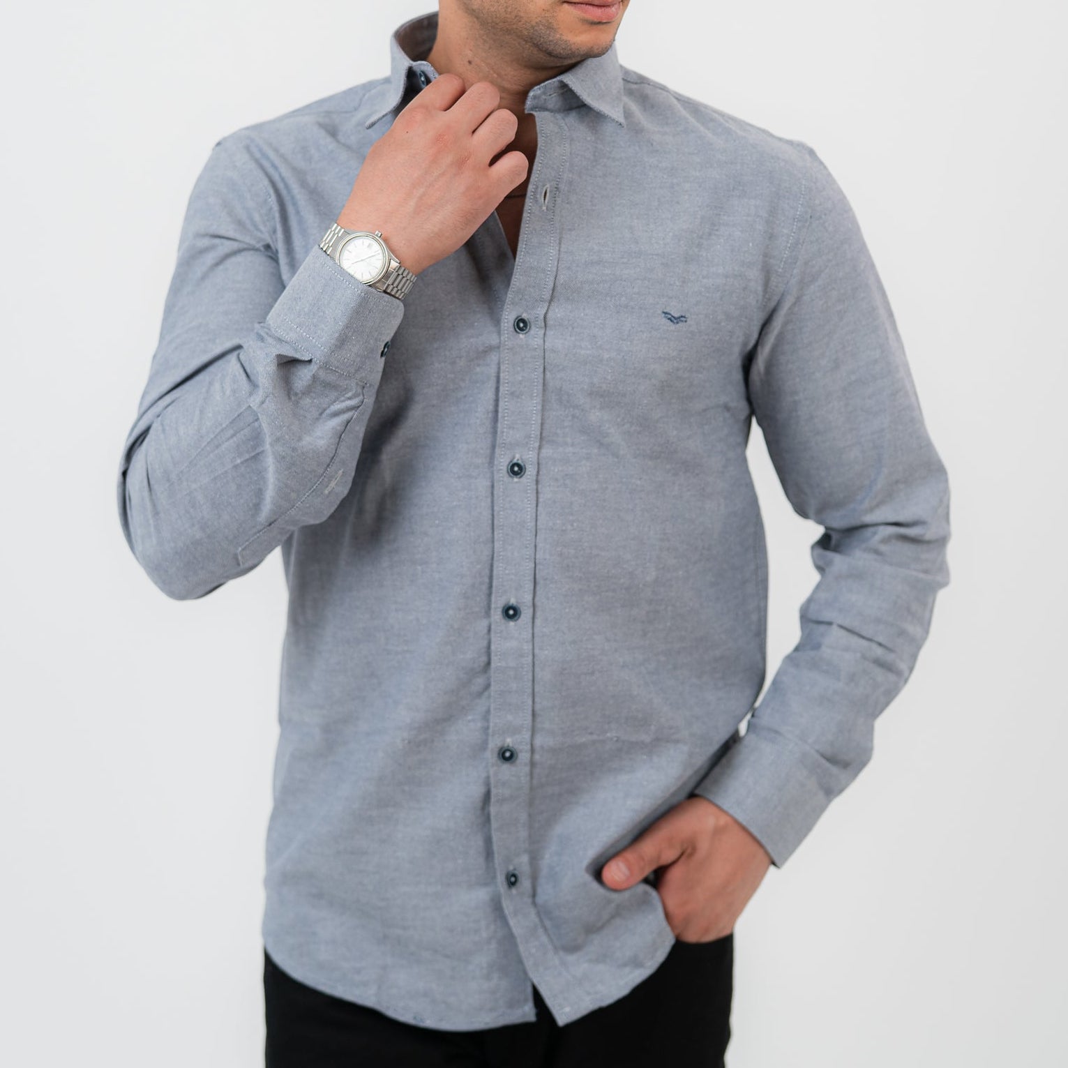Dark Gray Long Sleeve shirt Oxford