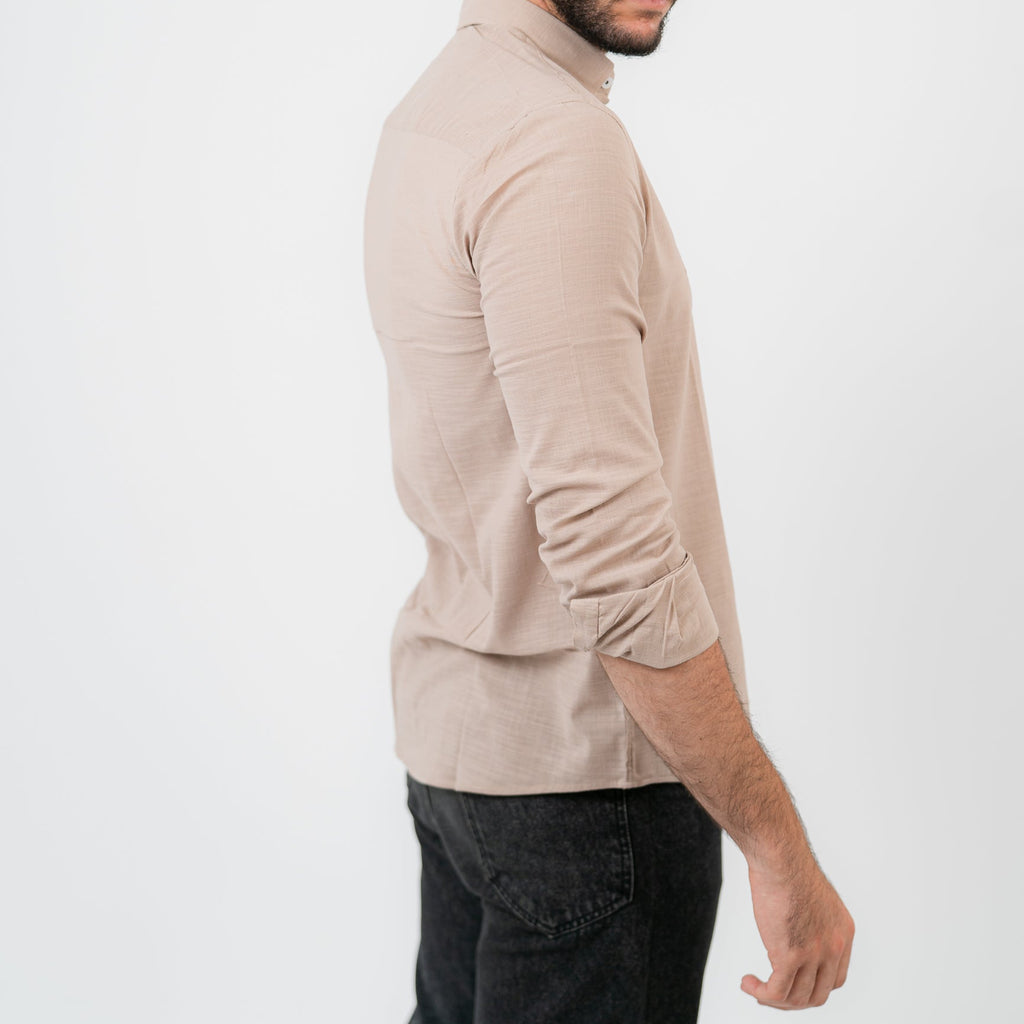 قميص بولو أمريكي بأكمام طويلة بني فاتح
