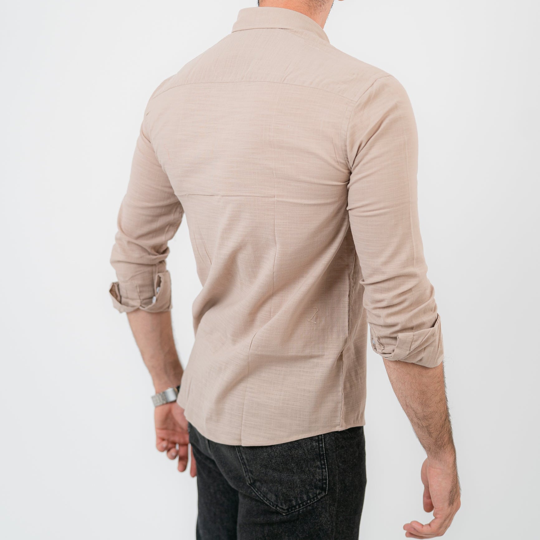 قميص بولو أمريكي بأكمام طويلة بني فاتح