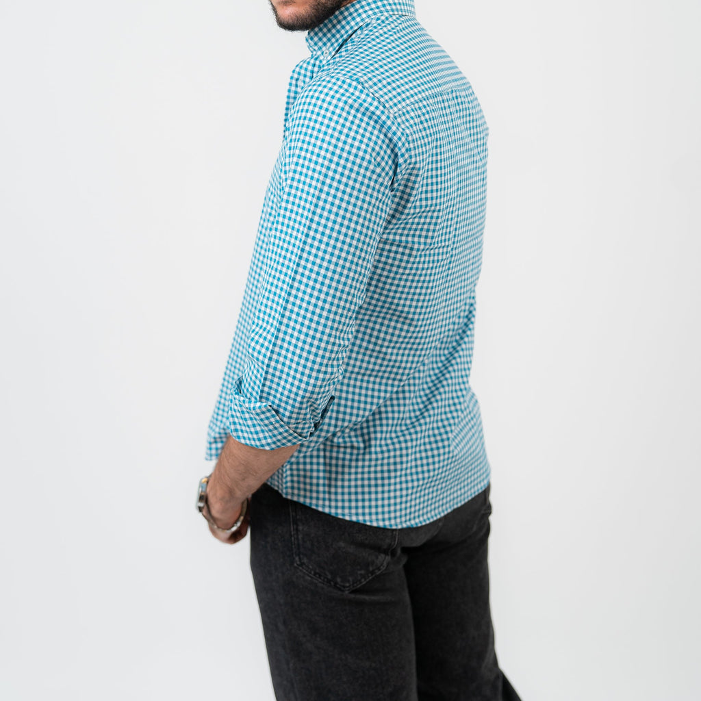 قميص كارو أزرق بأكمام طويلة - بولو أمريكي 110