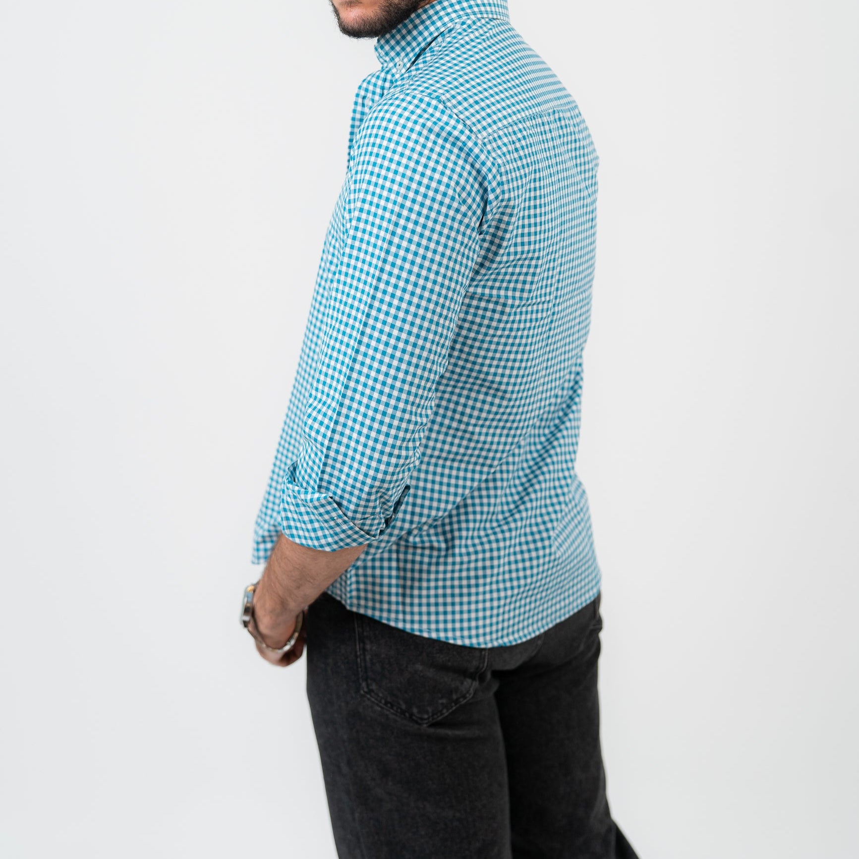 قميص كارو أزرق بأكمام طويلة - بولو أمريكي 110