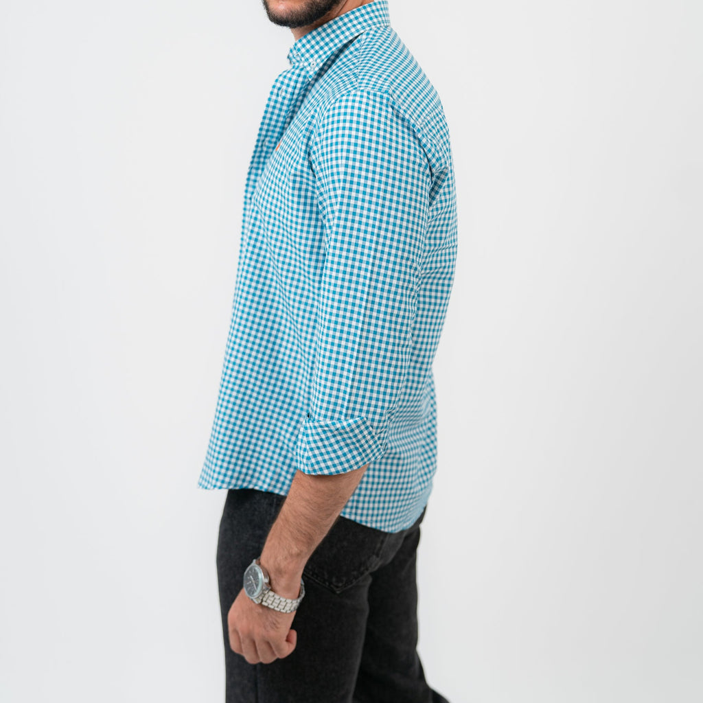 قميص كارو أزرق بأكمام طويلة - بولو أمريكي 110