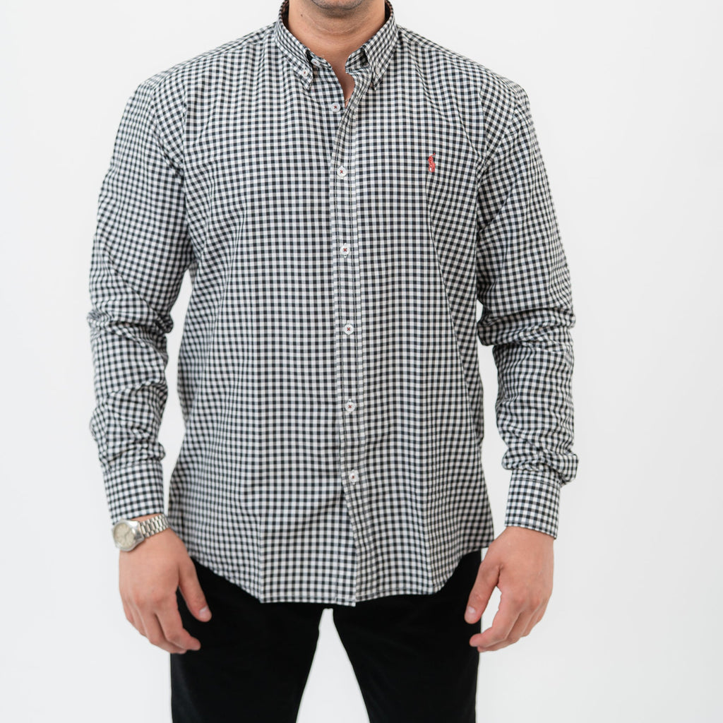 قميص كارو أسود بأكمام طويلة - بولو أمريكي 109