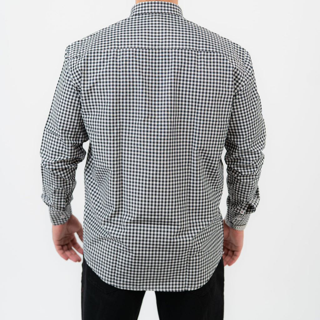 قميص كارو أسود بأكمام طويلة - بولو أمريكي 109