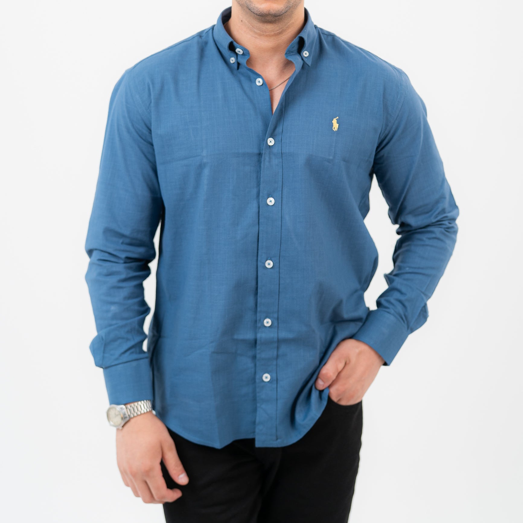قميص بولو أزرق بأكمام طويلة - US Polo