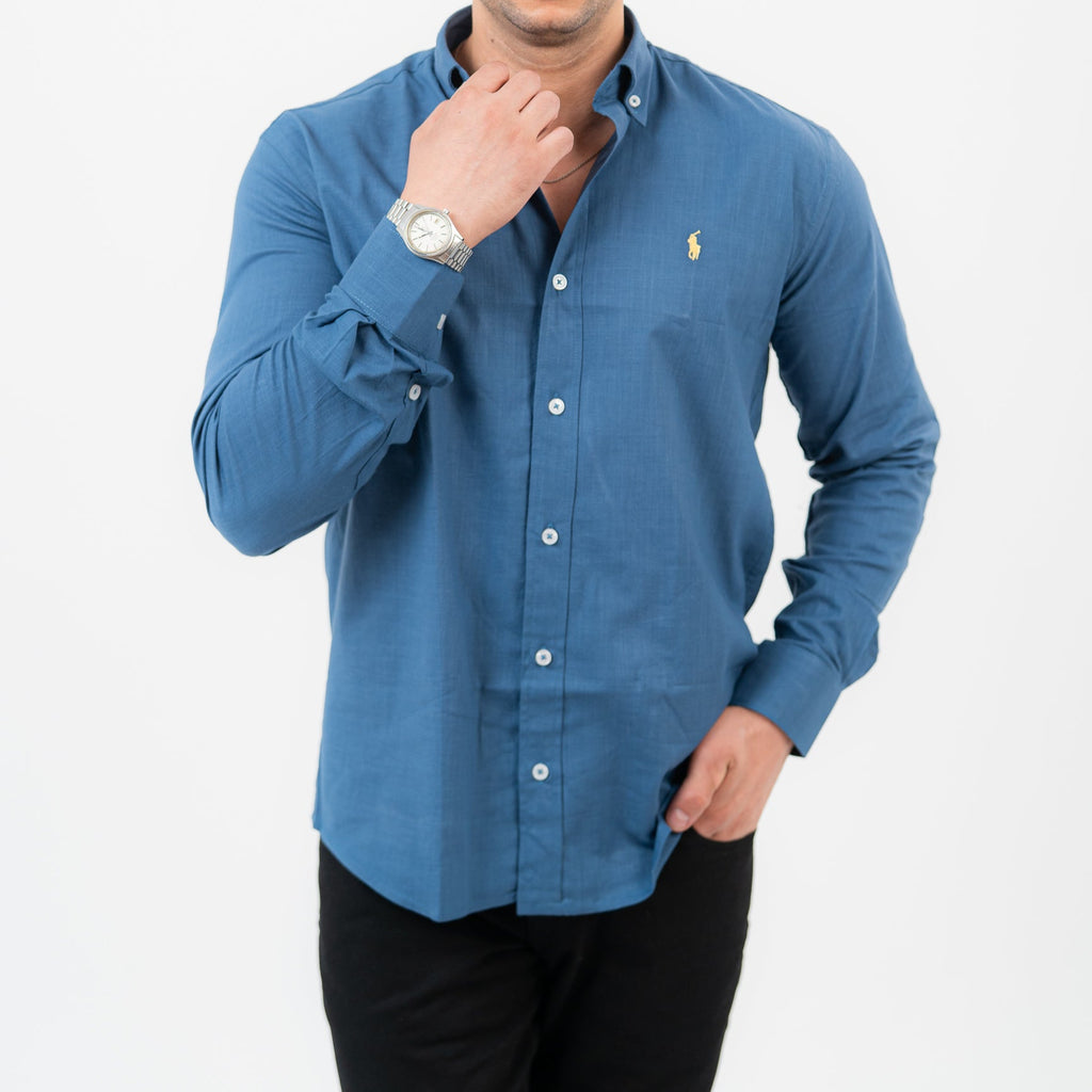 قميص بولو أزرق بأكمام طويلة - US Polo