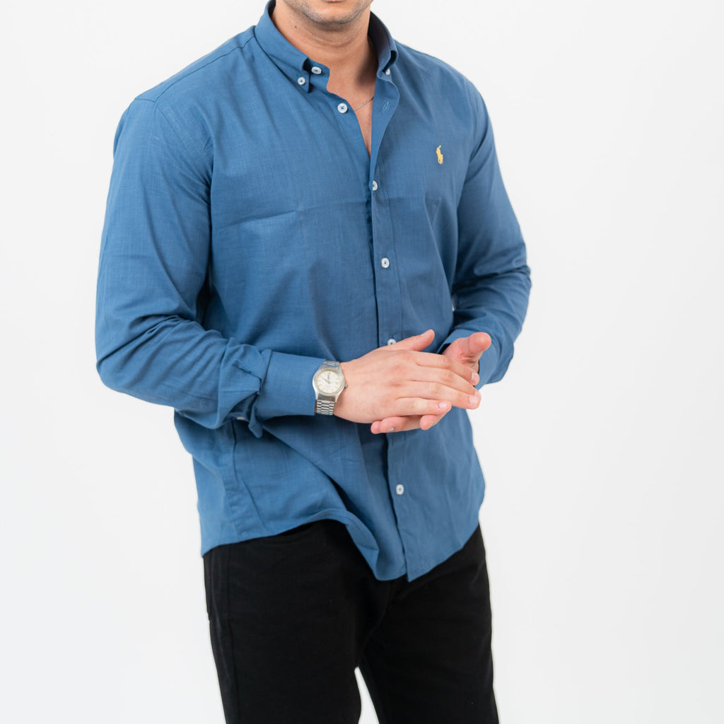 قميص بولو أزرق بأكمام طويلة - US Polo