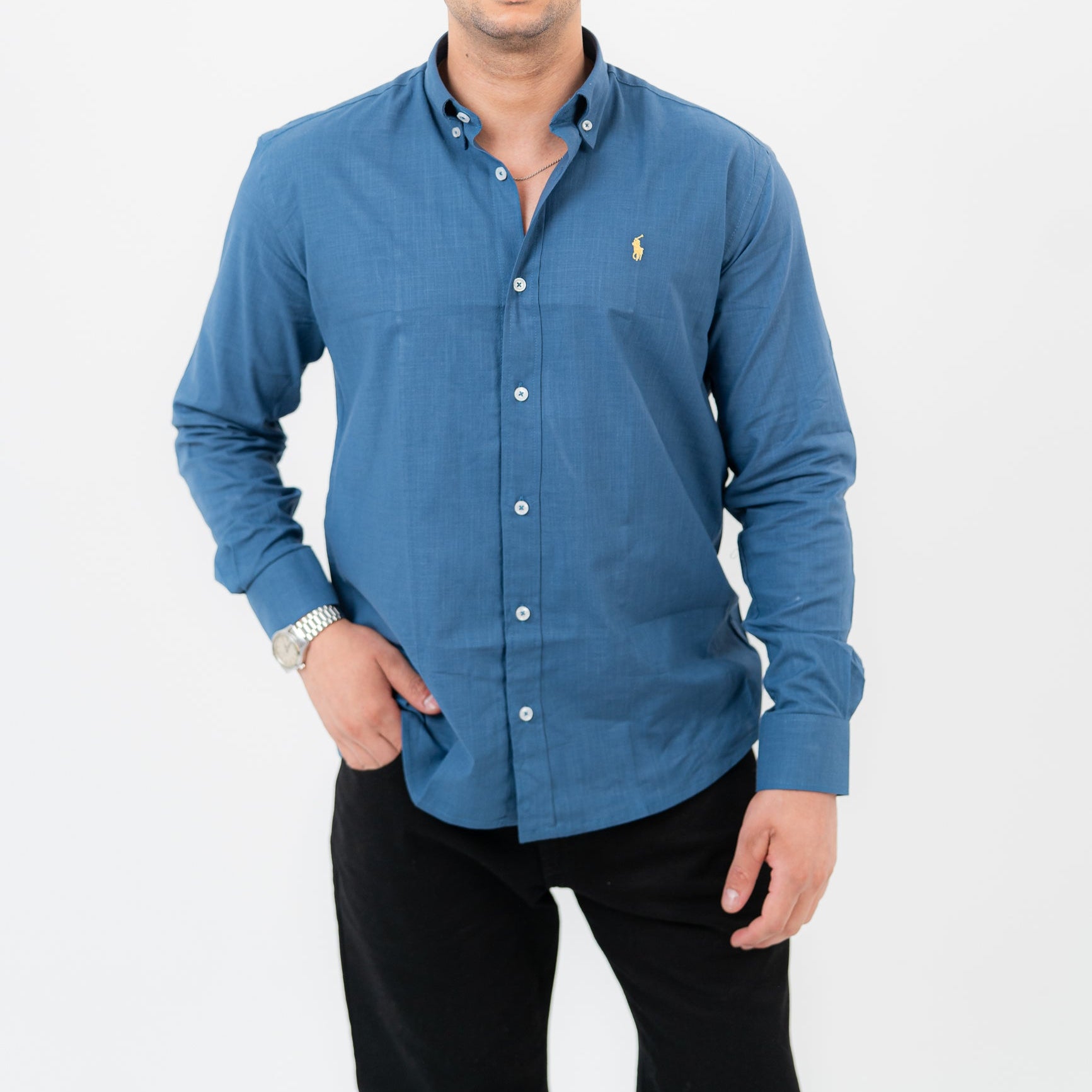 قميص بولو أزرق بأكمام طويلة - US Polo