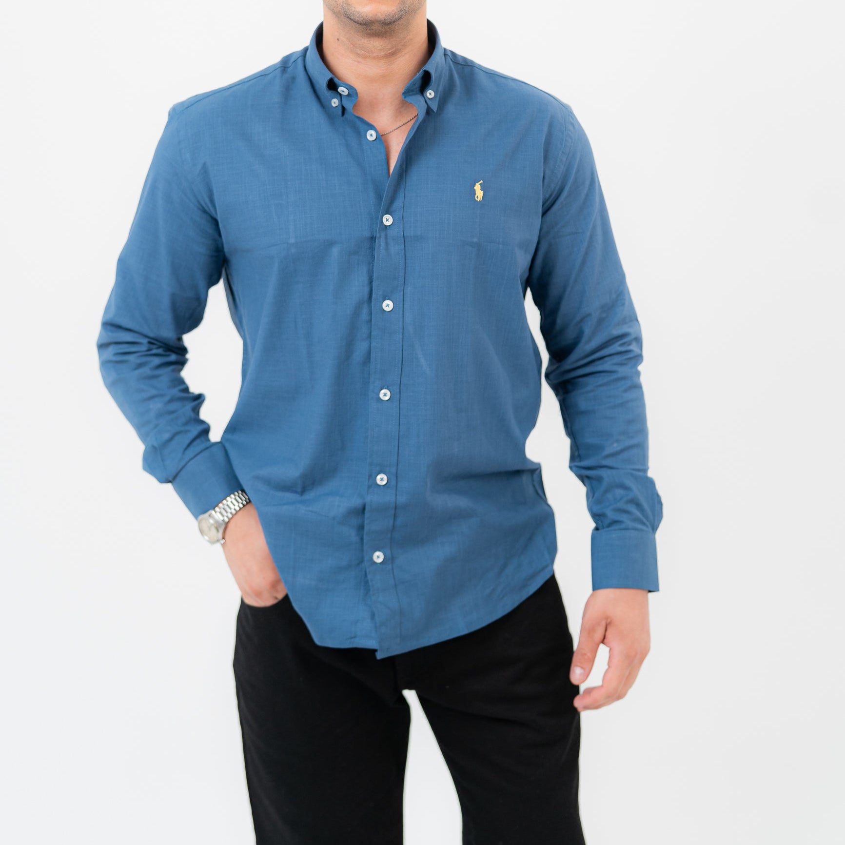 قميص بولو أزرق بأكمام طويلة - US Polo