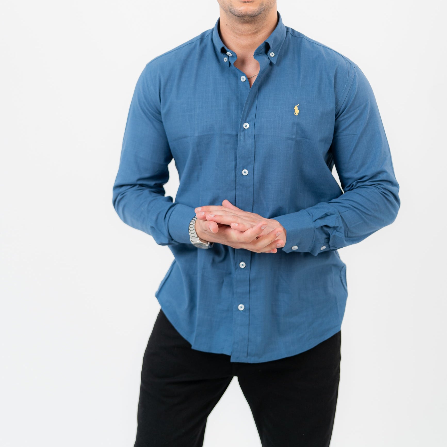 قميص بولو أزرق بأكمام طويلة - US Polo
