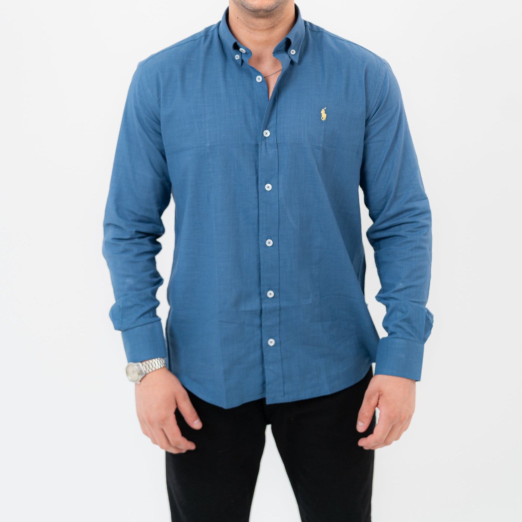 قميص بولو أزرق بأكمام طويلة - US Polo