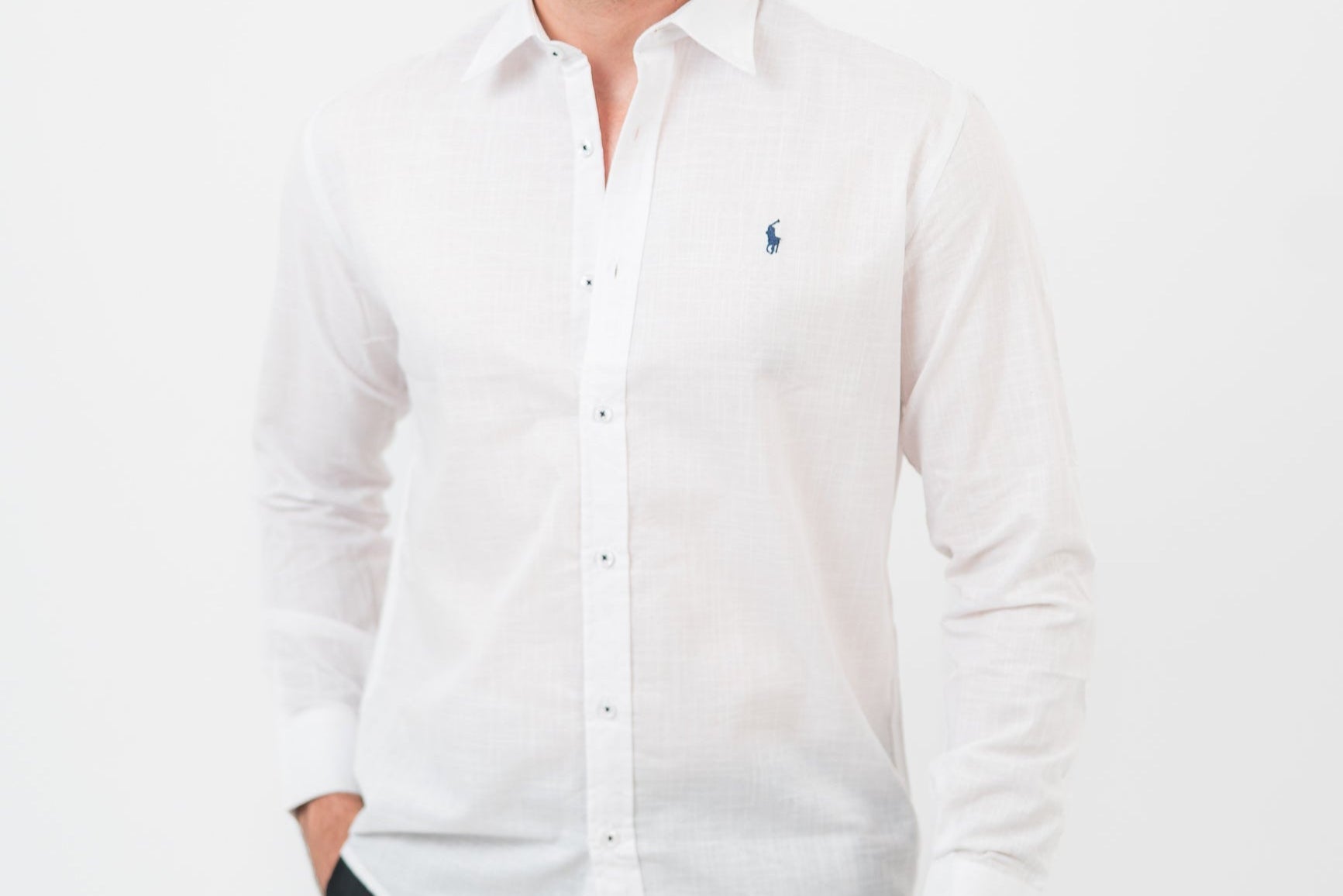 قميص أبيض بأكمام طويلة - بولو أمريكي