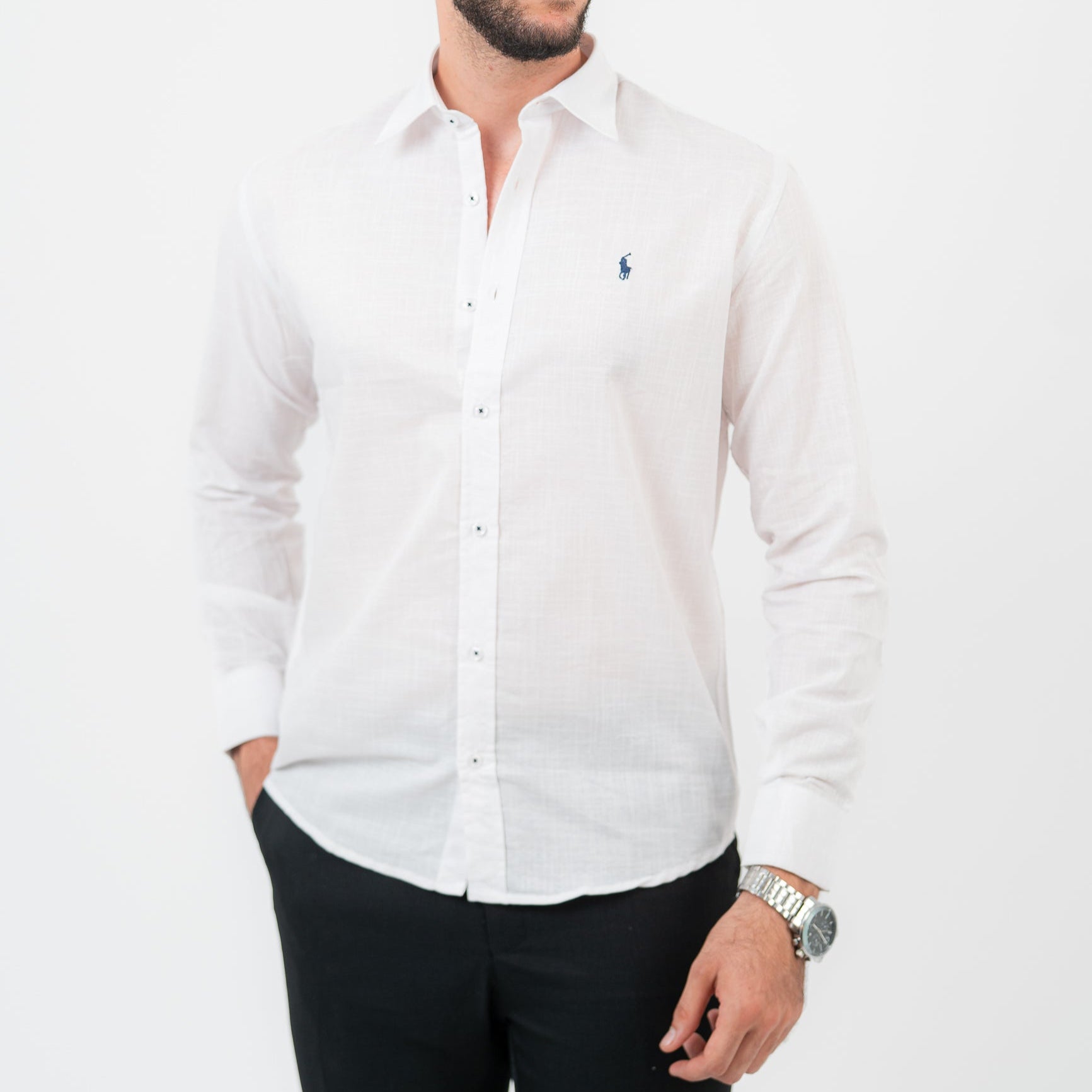 قميص أبيض بأكمام طويلة - بولو أمريكي