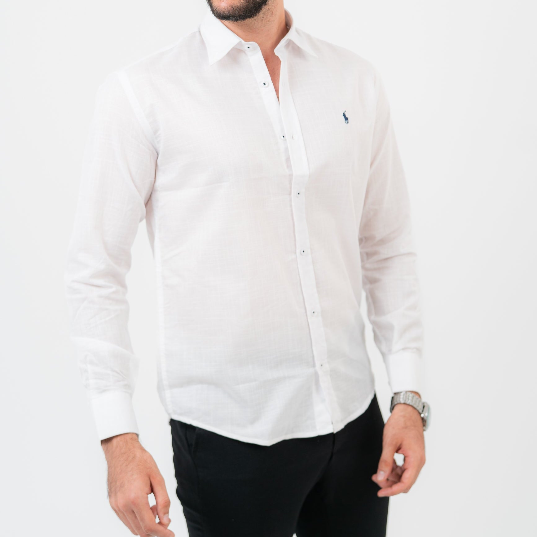 قميص أبيض بأكمام طويلة - بولو أمريكي