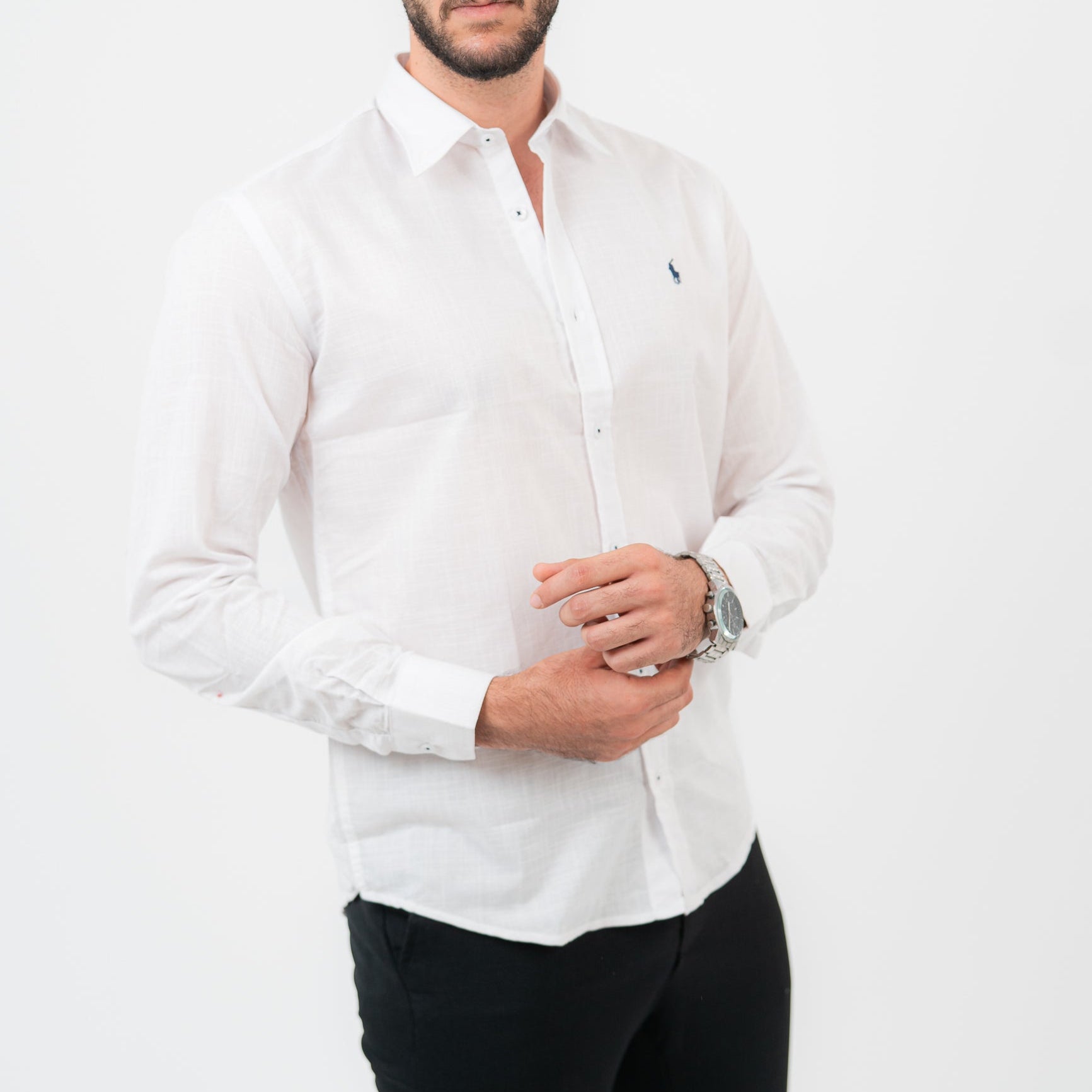 قميص أبيض بأكمام طويلة - بولو أمريكي