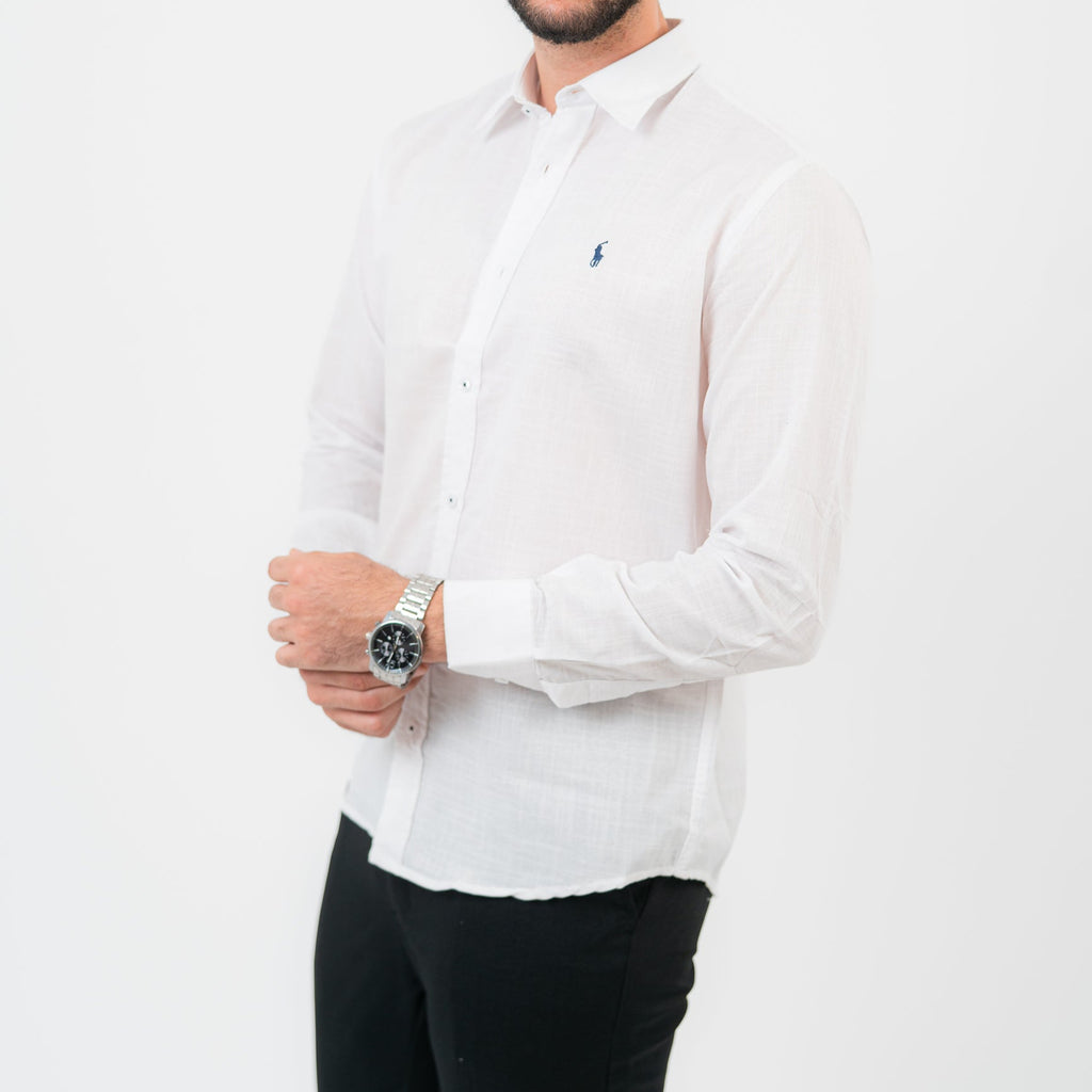 قميص أبيض بأكمام طويلة - بولو أمريكي