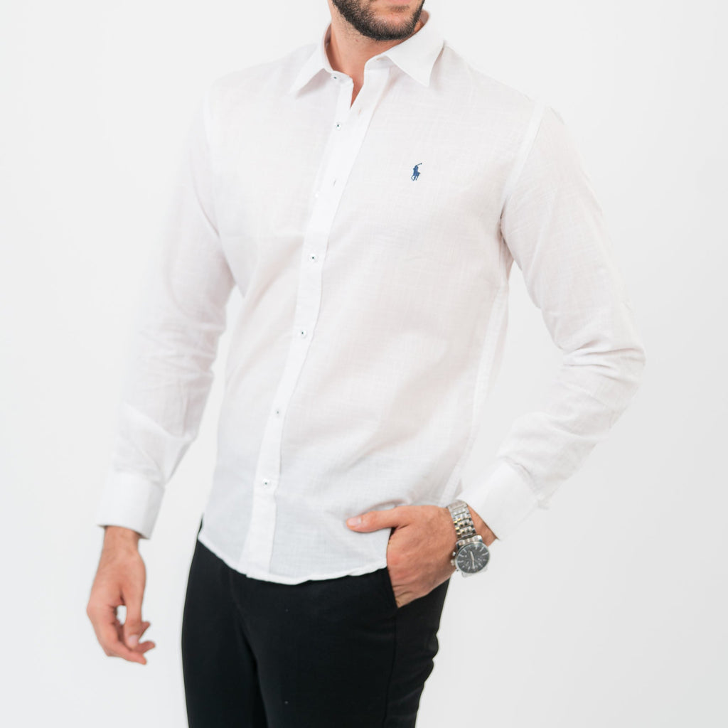 قميص أبيض بأكمام طويلة - بولو أمريكي