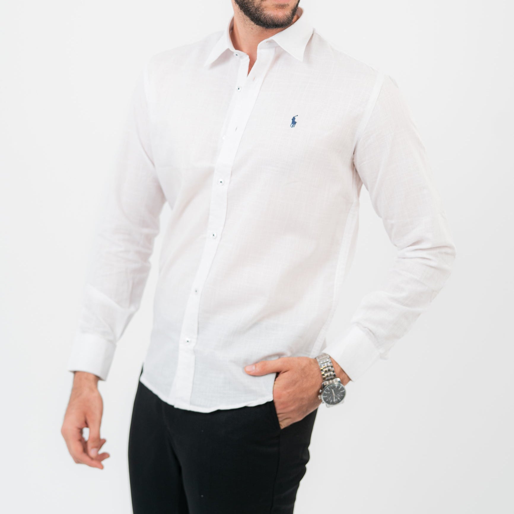 قميص أبيض بأكمام طويلة - بولو أمريكي