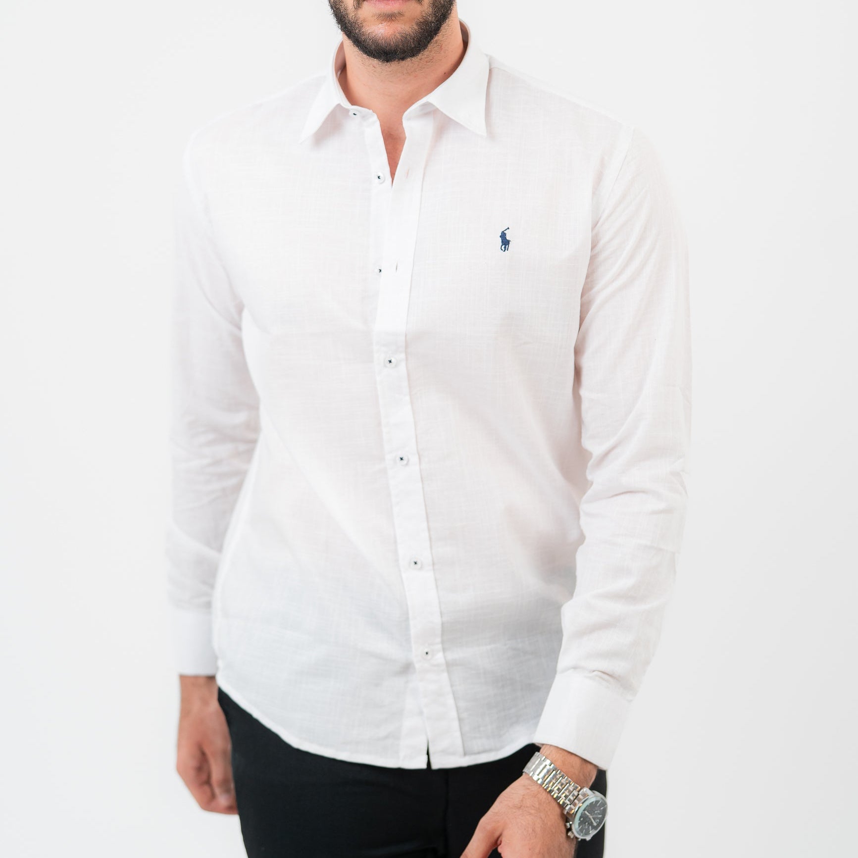 قميص أبيض بأكمام طويلة - بولو أمريكي