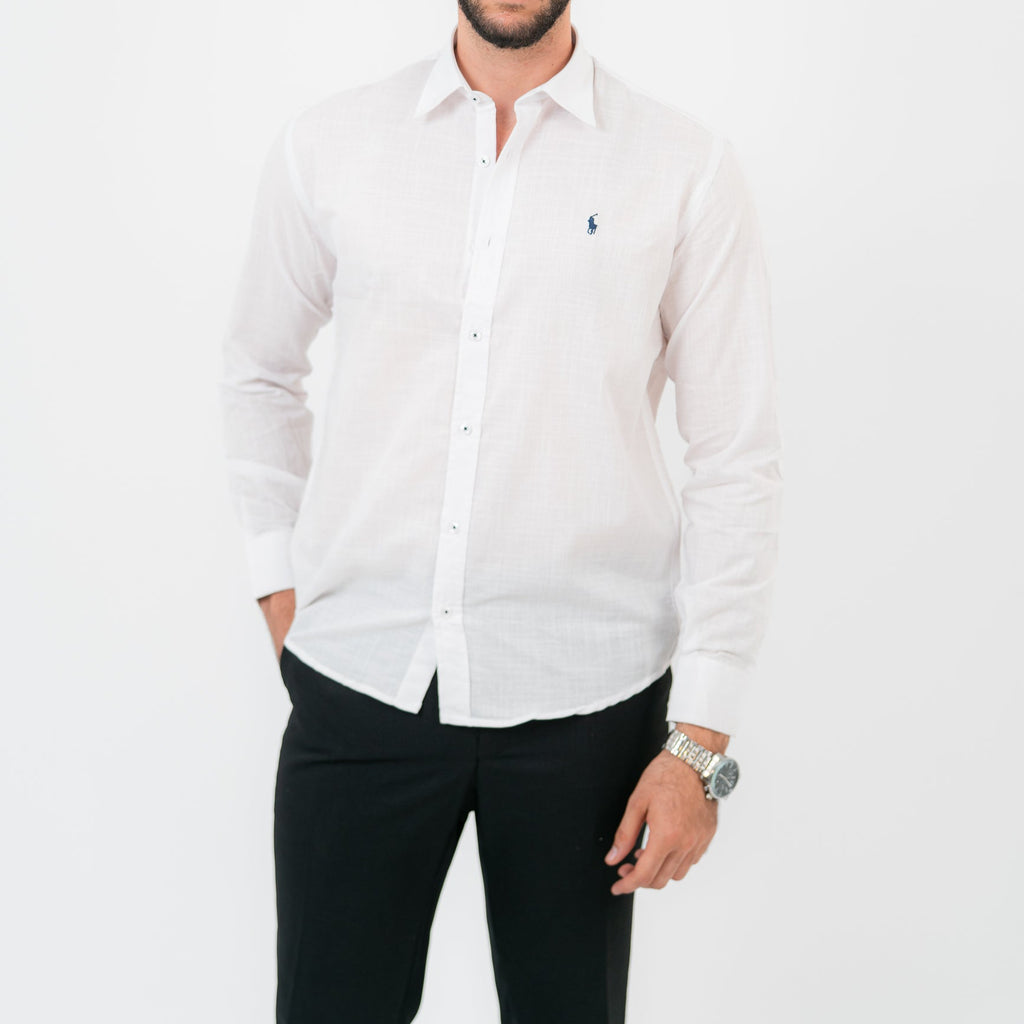 قميص أبيض بأكمام طويلة - بولو أمريكي
