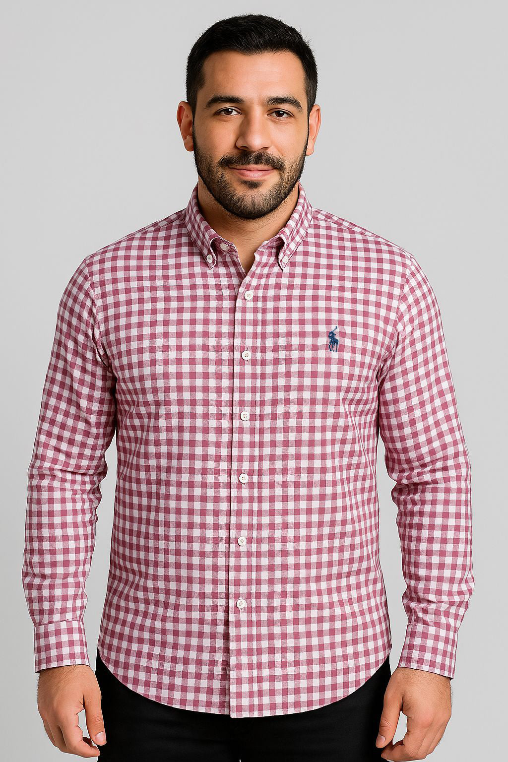 قميص بينك كارو بأكمام طويلة - بولو أمريكي 112