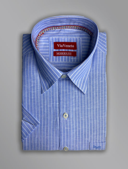 Summer Striped Dark Blue Short Sleeve shirt  132