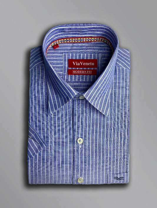 Summer Striped Dark Blue Short Sleeve shirt  139