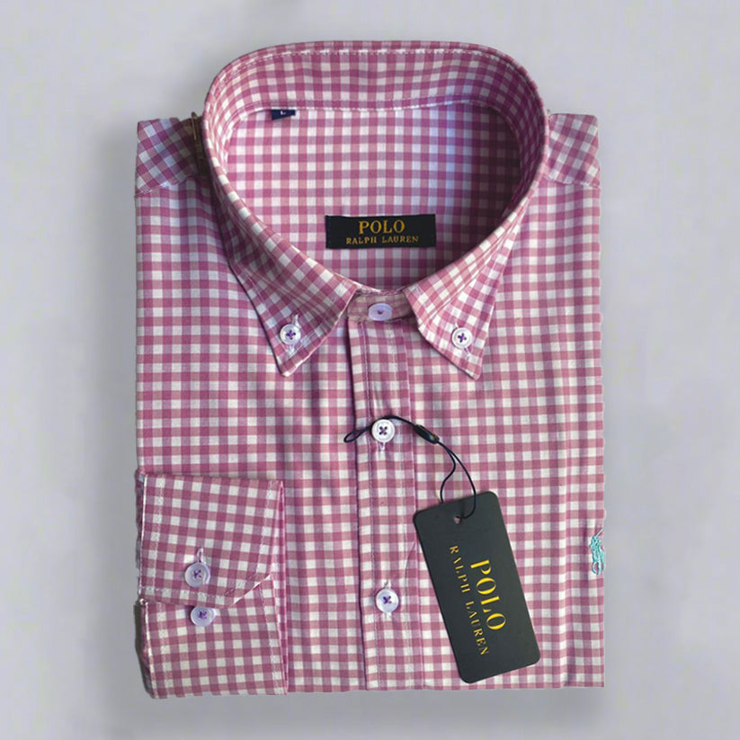 قميص بينك كارو بأكمام طويلة - بولو أمريكي 112