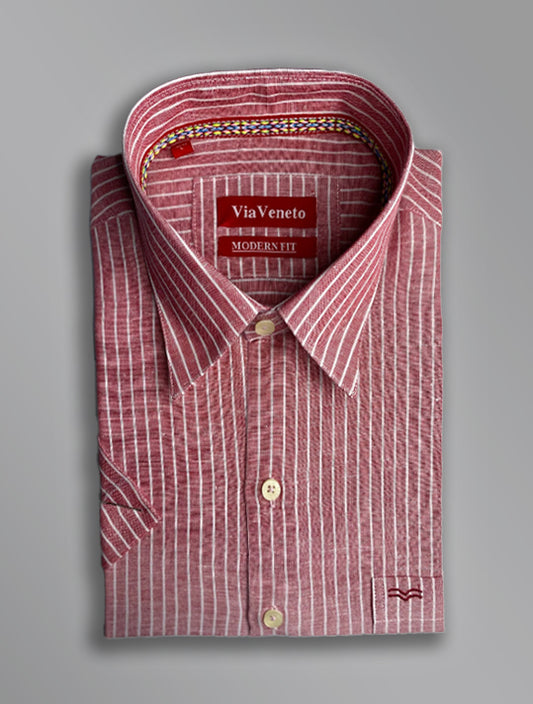 Summer Striped Red Short Sleeve shirt  137