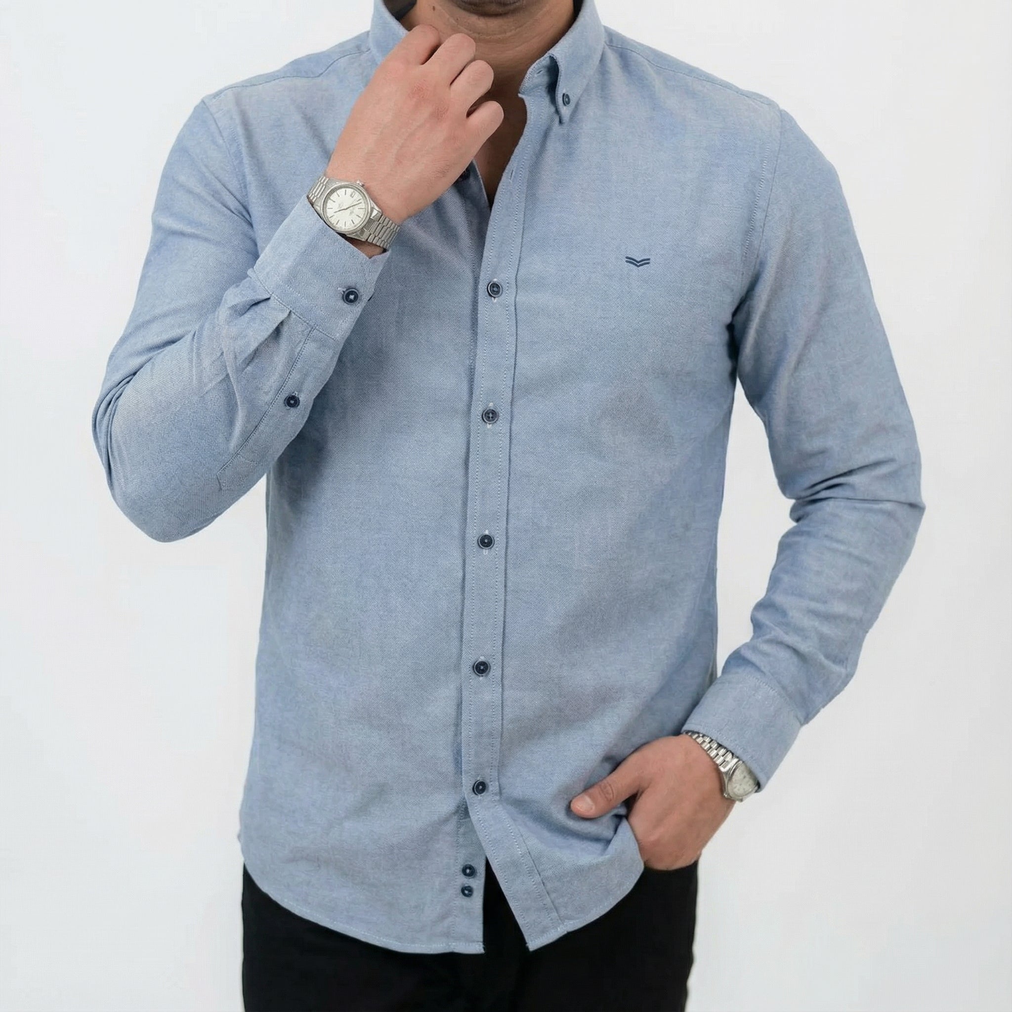 قميص أكسفورد رمادي بأكمام طويلة